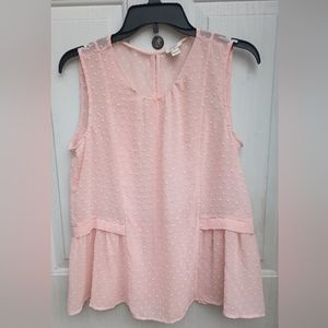 J Crew Semi Shear Swiss Dot Blush Pink Peplum Blouse Ladies Tunic Tank Top Sz 6